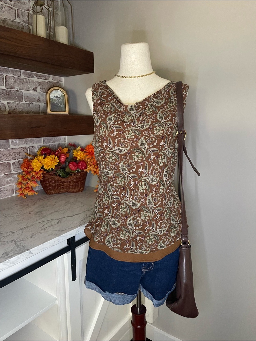 Charter Club Paisley Sleeveless Top in Brown Size 10